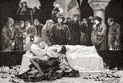 Prinz: Denn nie war eine Geschichte von größerem Leid als diese von Julia und ihrem Romeo, Szene aus William Shakespeares Stück Romeo und Julia, Akt V, Szene 3, aus Die Werke von William Shakespeare, veröffentlicht 1896 von Gordon Frederick Browne